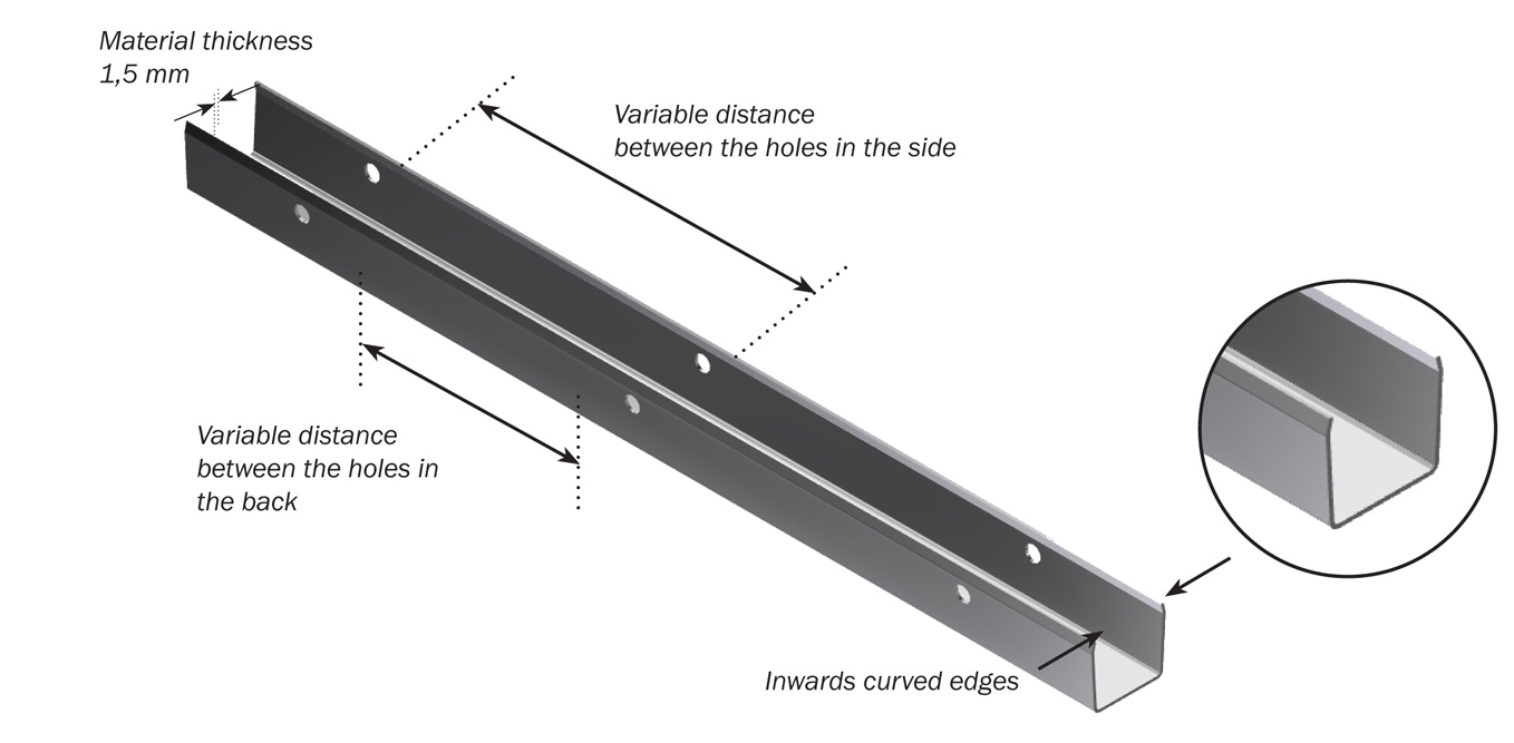 U-profil til PVC planker - dimensioner